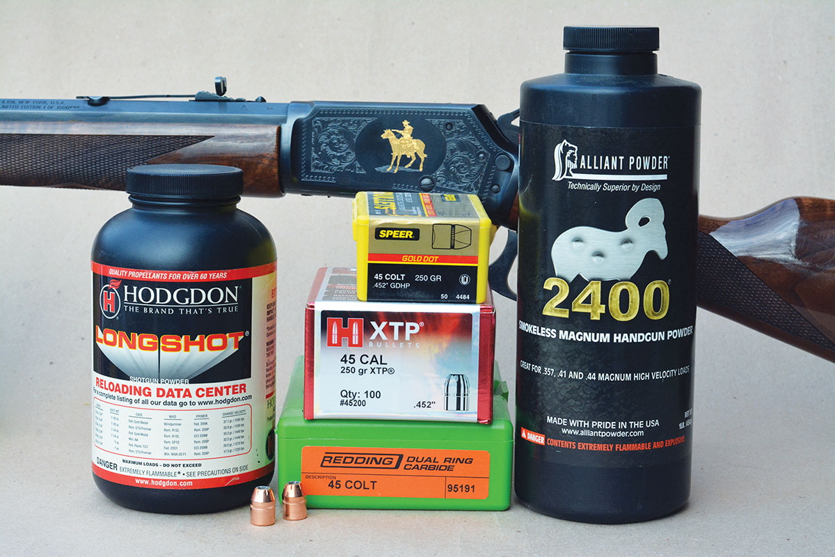 Hodgdon Longshot and Alliant 2400 powders are excellent choices for +P 45 Colt loads that generate 23,000 psi.